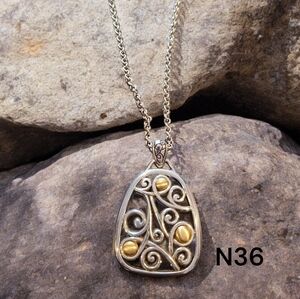 BRIGHTON Elegant 2-Tone Silver and Gold Swirl Pendant Necklace Reversible